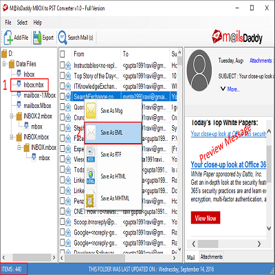screenshot of MBOX to PST Converter